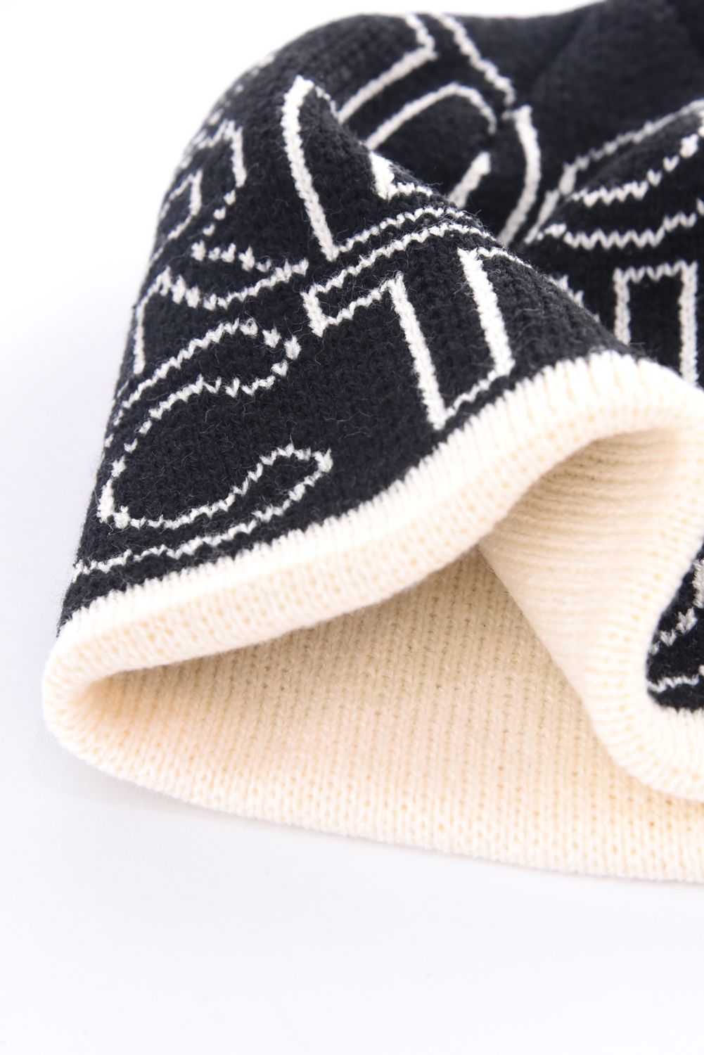 LOGO MONOGRAM KNIT CAP / ロゴモノグラム ビーニー ニットキャップ (ブラック×オフホワイト)