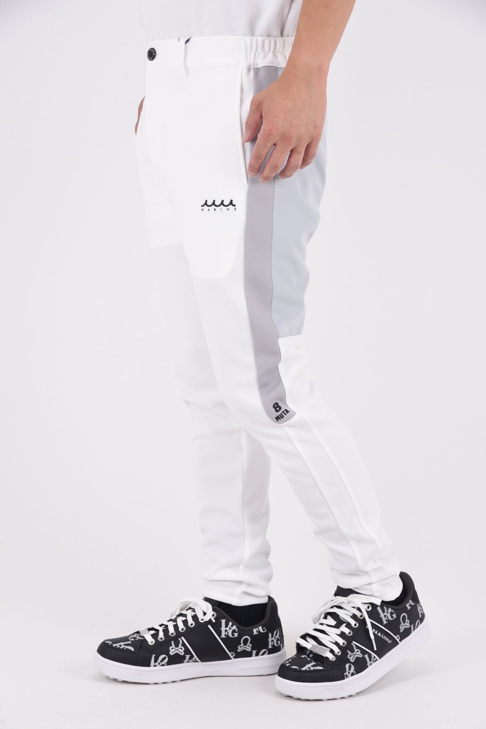 【25AW】 COMBINATION EASY SLACKS / 異素材切り替え サイドライン風 イージースラックス (ホワイト)