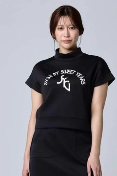 【26AW】【レディース】 DOUBLE MESH KNIT / メッシュジャカード ダンボールニット ロゴプリント モックネックTシャツ (ブラック)*