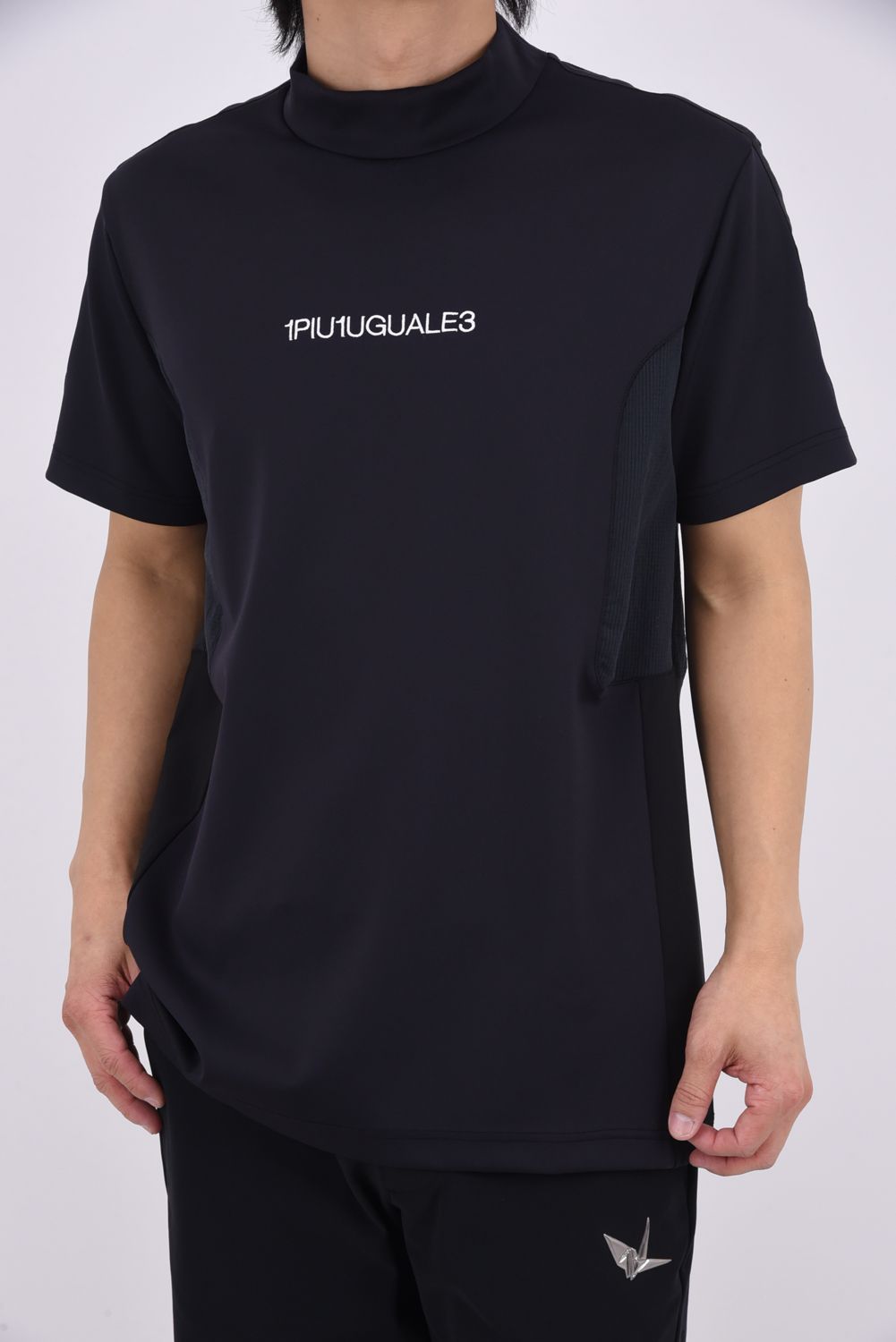 【26SS】 SWITCHING MOCK NECK  / 異素材切り替え ドットエア モックネックTシャツ (ブラック)