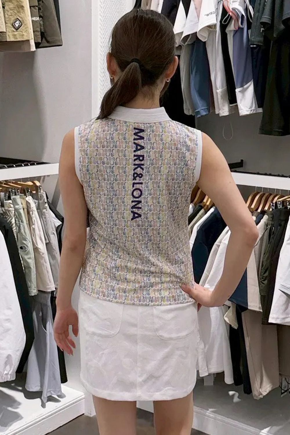 【26SS】【レディース】 RITMO MONOGRAM SLEEVELESS POLO / グラフィックロゴ総柄 ジャパンメイド ノースリーブポロシャツ (マルチ)