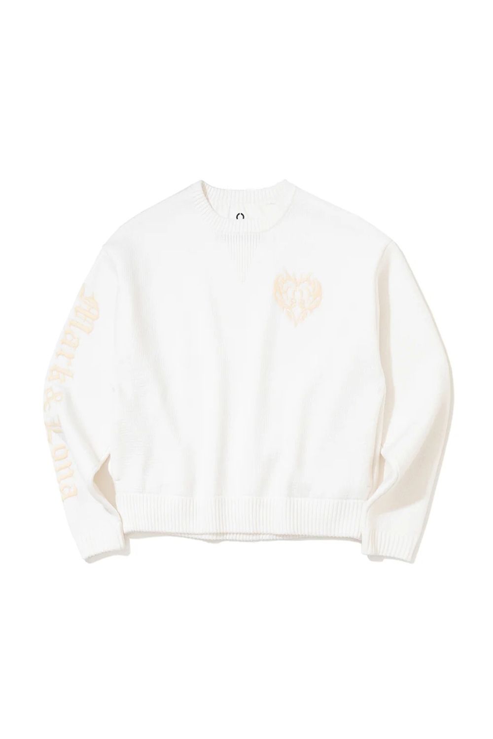 【26AW】【レディース】 ELYSIA KNIT PULLOVER / トライバルハート刺繍＆ブラックレター刺繍入り ニット (ホワイト)