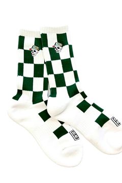 【26SS】 Mens Checked skull Crew Socks / チェック柄 スカルロゴ クルーソックス (グリーン)