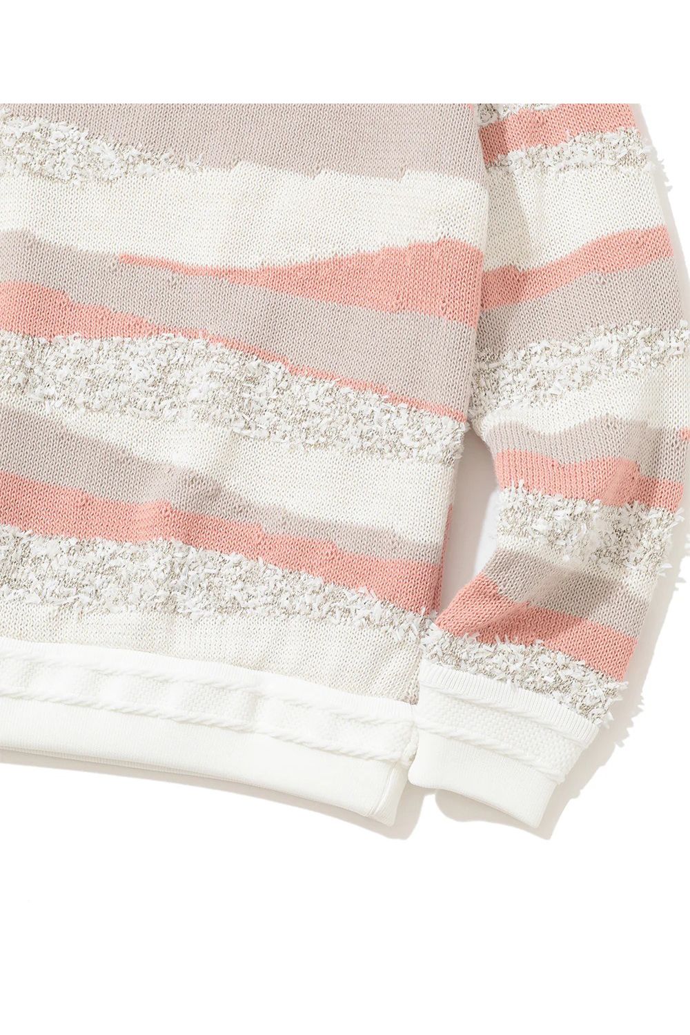 【25AW】【CODE COLLECTION】【レディース】 SDCK / サンドアート調ボーダー クルーネック ニットプルオーバー (ピンクベージュ)