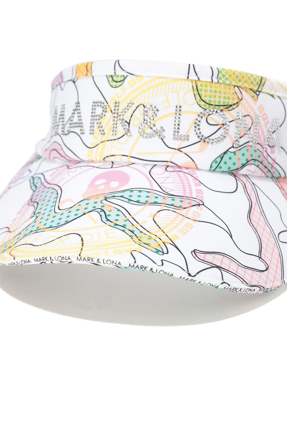 【26SS】【レディース】 AXON CAMO WIDE BRIM VISOR / カモフラージュプリント ラインストーンロゴ つば広リボンサンバイザー (ホワイト)