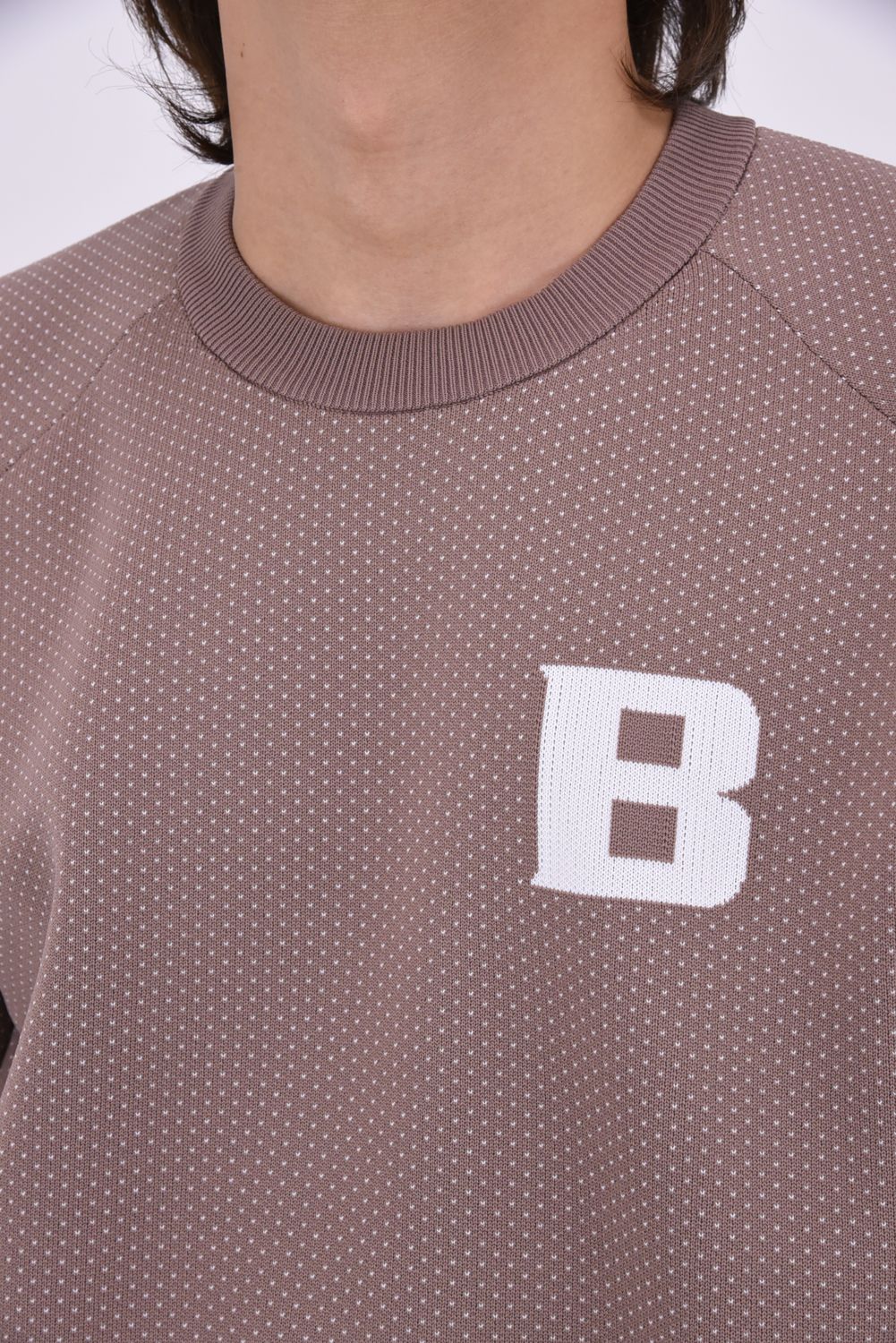 【26AW】 MEN’S BIRDS EYE KNIT CREWNECK / バーズアイパターン ブランドロゴ クルーネックニット (モカ)