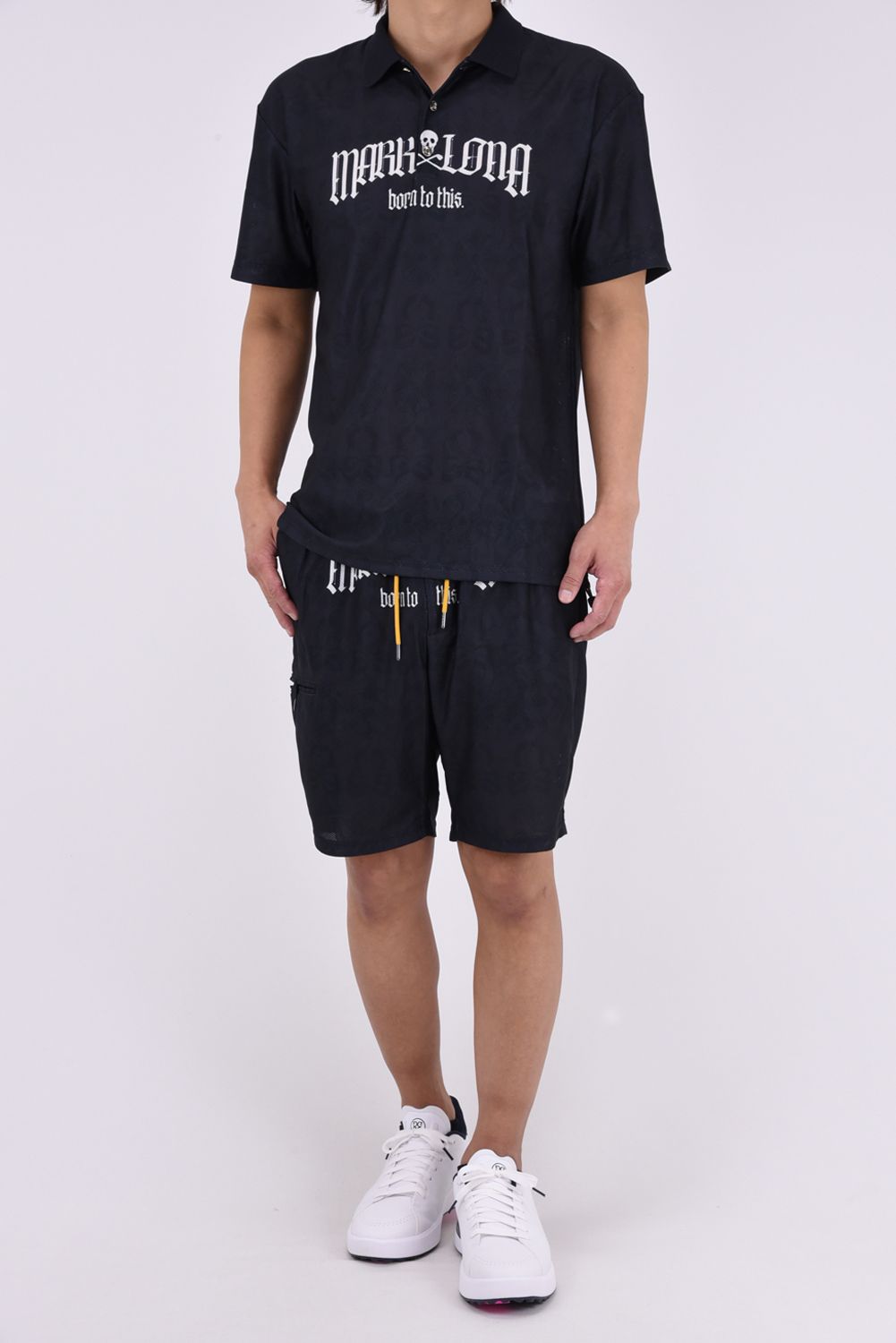 【26AW】 FRACTUR JACQUARD CINCH POLO / メッシュジャカード生地 エレメントスカル総柄 ポロシャツ (ブラック)