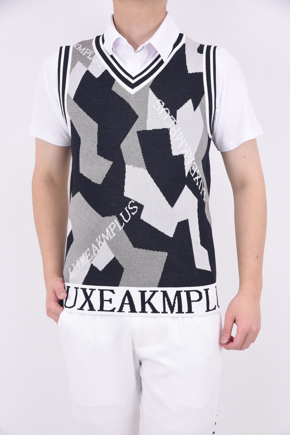 HANDWRITTEN NO SLEEVE KNIT /  カーシヴロゴニットベスト ホワイトカモ