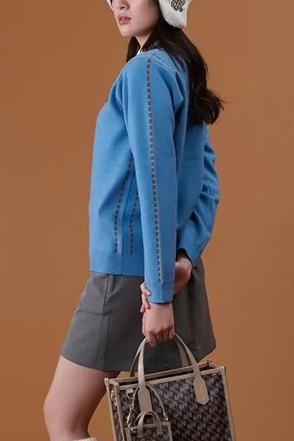 【26AW】【レディース】 STITCHING LINE KNIT / ステッチングライン クルーネックニット (ブルー)*