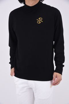 MENS HIGH NECK PULLOVER / ダンボールニット ロゴプリント ハイネックプルオーバー (ブラック)