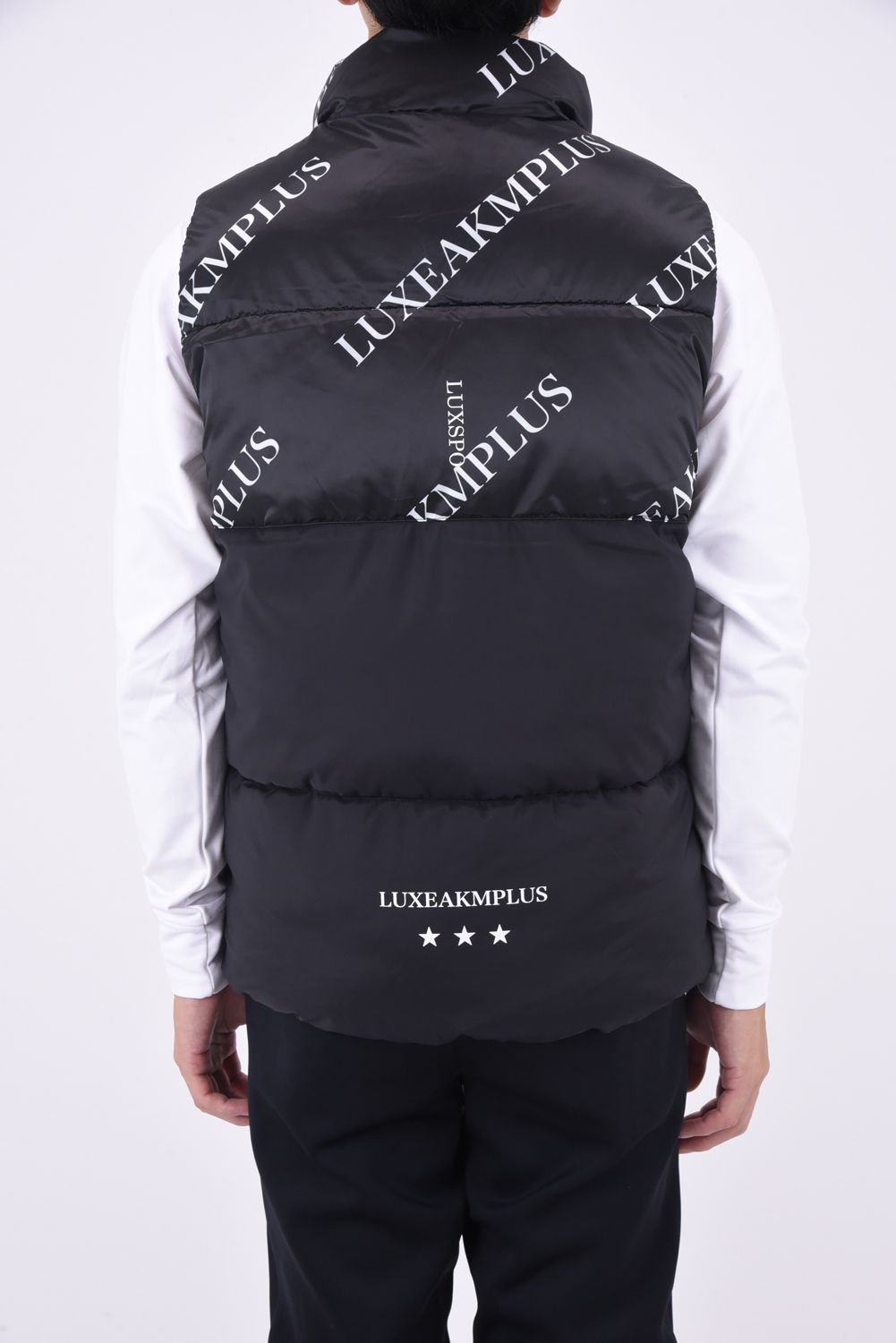 BICOLOR CIRCLE LOGO VEST / バイカラー 総柄 中綿ベスト (ブラック/ブラック)