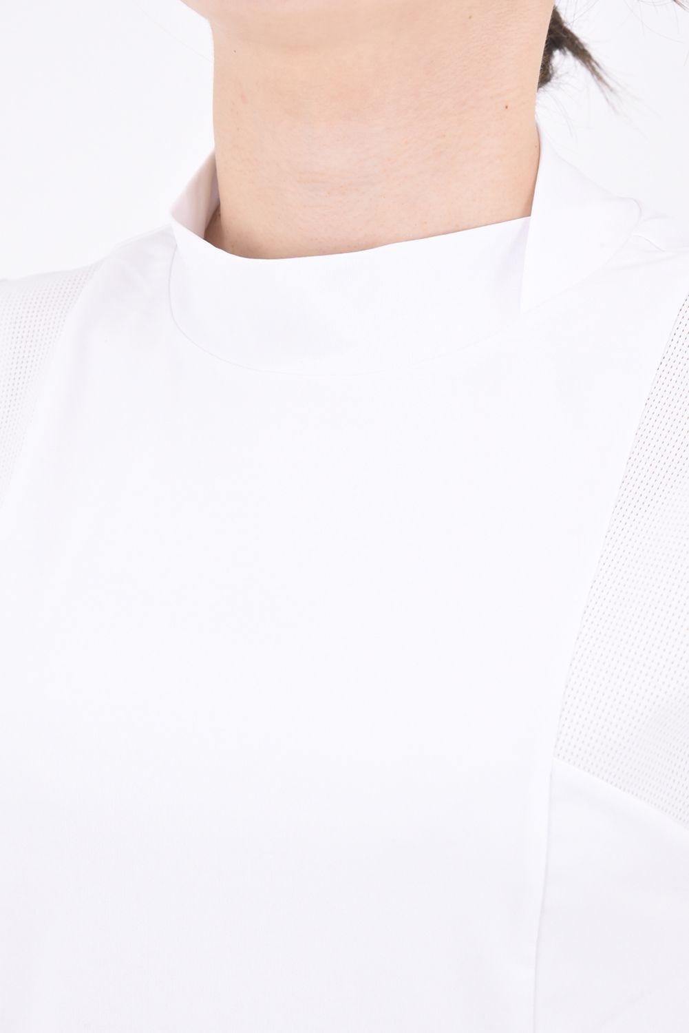 【レディース】【CODE COLLECTION】 CD8-SLMT / コードロゴ メッシュ素材 ノースリーブ モックネックTシャツ (ホワイト)