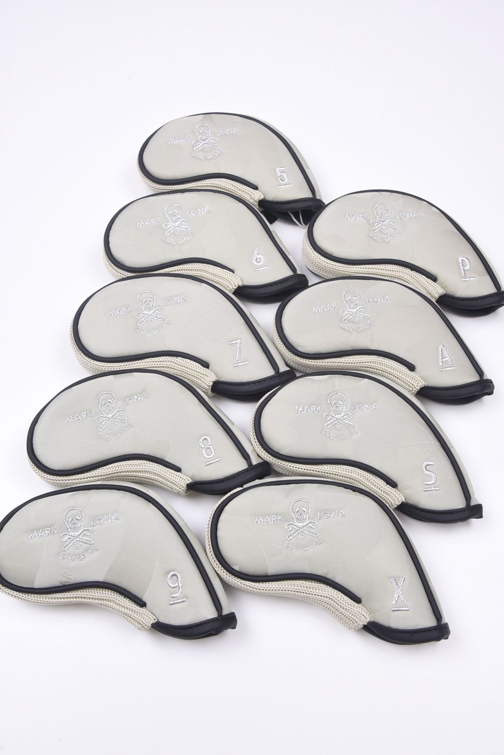 PREMIUM GAUGE IRON COVER / コーデュラナイロン レザーパイピング オリジナルカモジャカード アイアンカバー9個セット (アイスグレー)