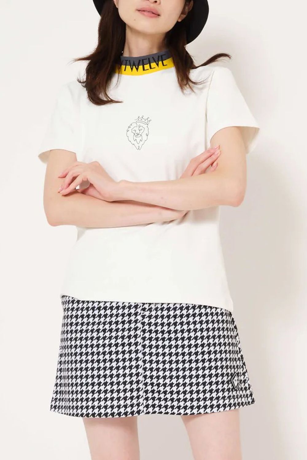 【26SS】【レディース】 ONE HAND MOCK / バイカラージャカード モックネックTシャツ (ホワイト)