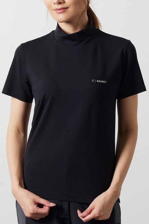 【レディース】 BASIC COOLTECH S/S MOCK NECK SHIRTS / ベーシック 3Dシルバーロゴ 半袖モックネックTシャツ (ブラック)