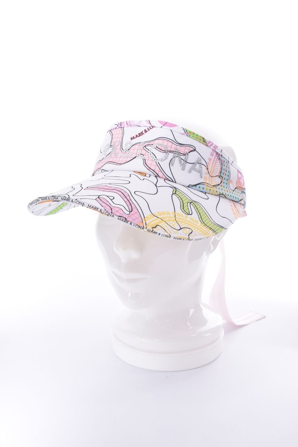 【26SS】【レディース】 AXON CAMO WIDE BRIM VISOR / カモフラージュプリント ラインストーンロゴ つば広リボンサンバイザー (ホワイト)