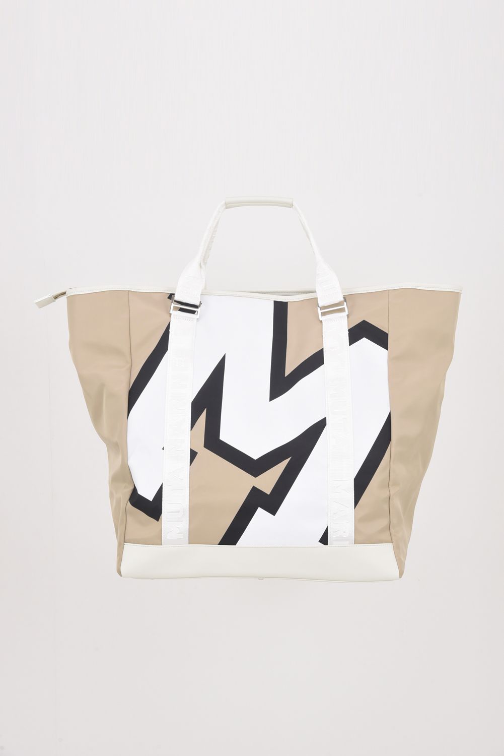 BIG TOTE BAG / ナイロン ビッグロゴ BIGトートバッグ (ショルダーストラップ付き) (ベージュ)