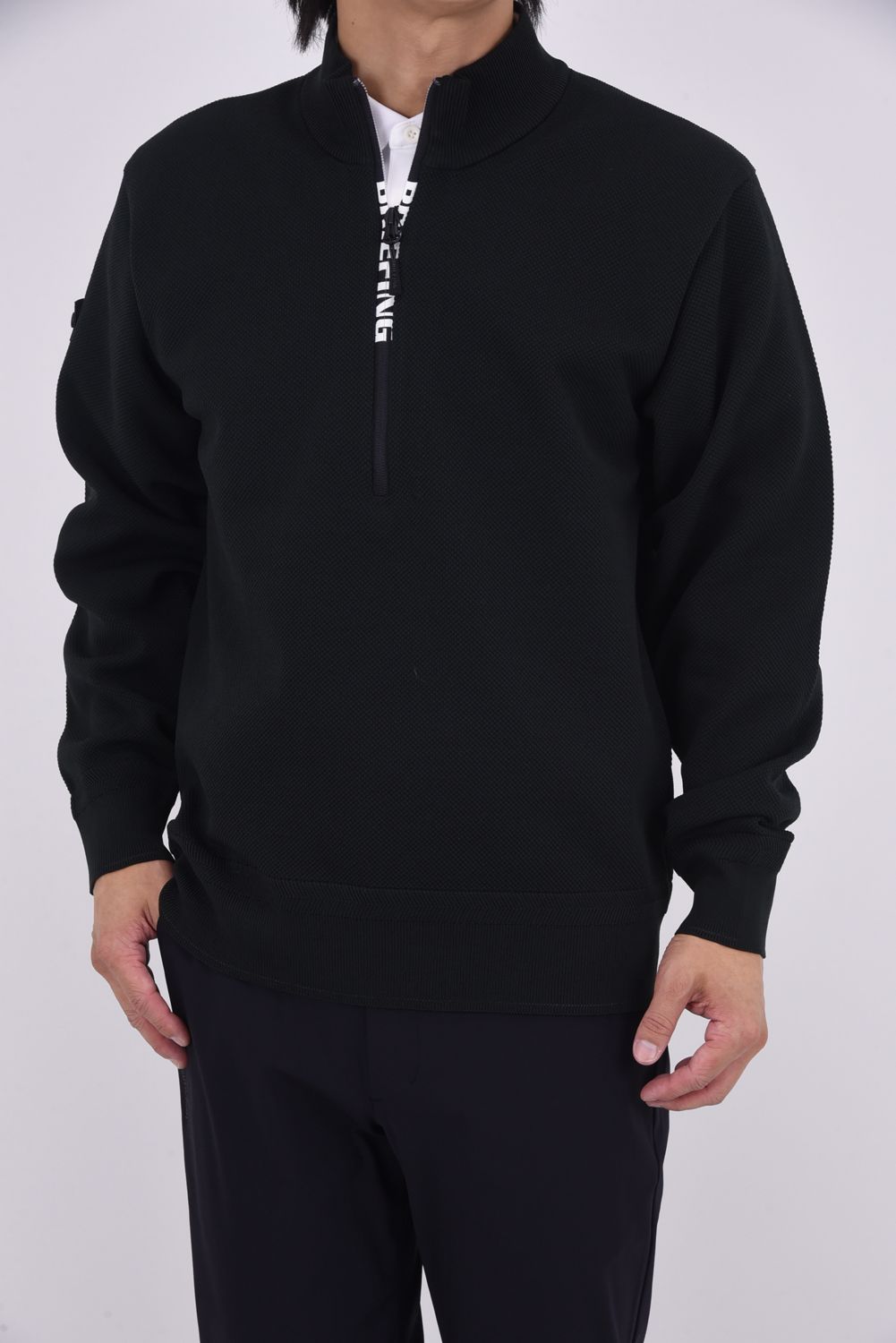 【25AW】 MEN'S WR KNIT HALFZIP TOP / 超撥水糸 鹿の子編み ハーフジップニット (ブラック)