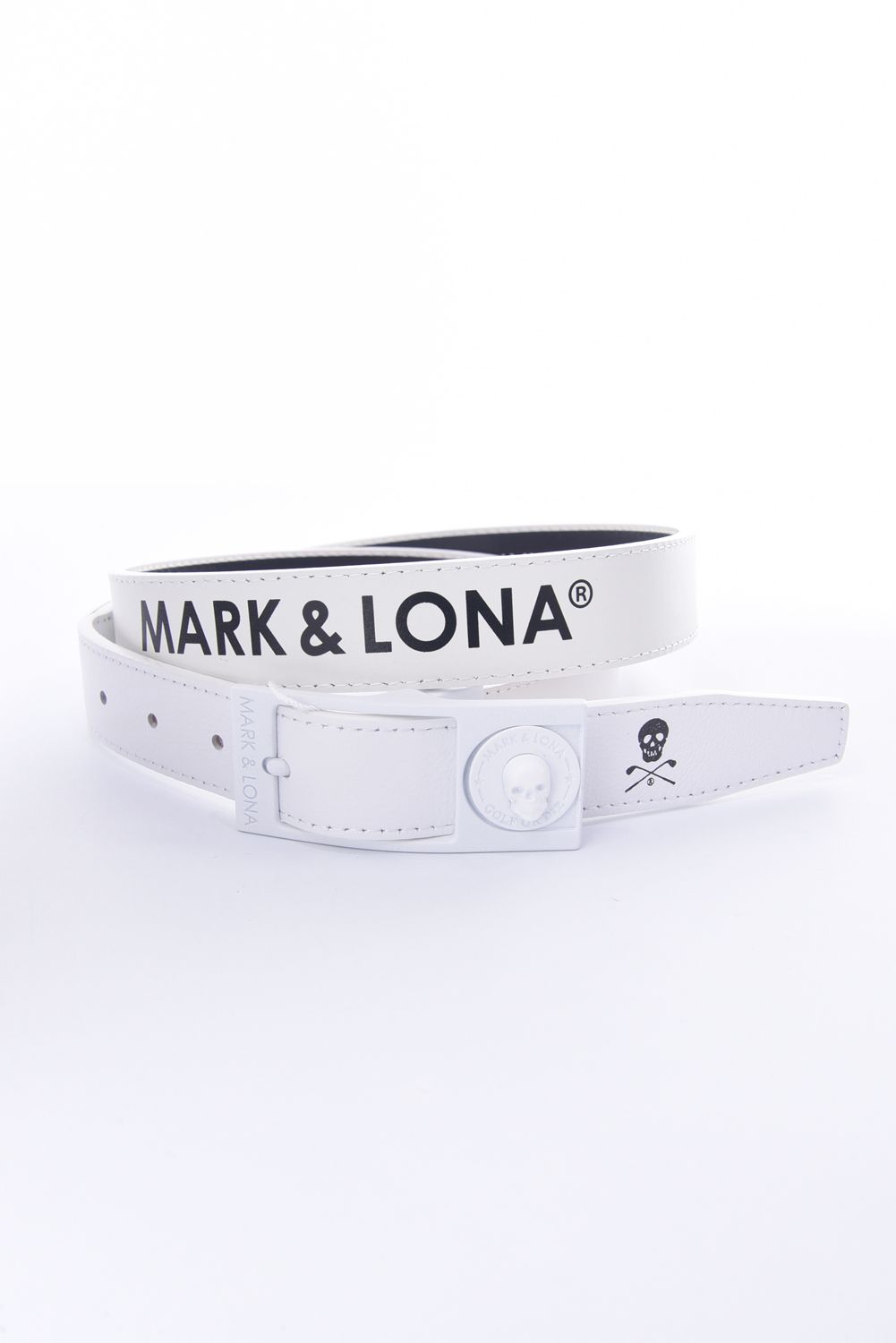 MARK&LONA - REV MARKER BELT / ブランドロゴ スカルスタッズマーカー付き 本牛革リバーシブルベルト (ホワイト) |  GOSSIP GOLF