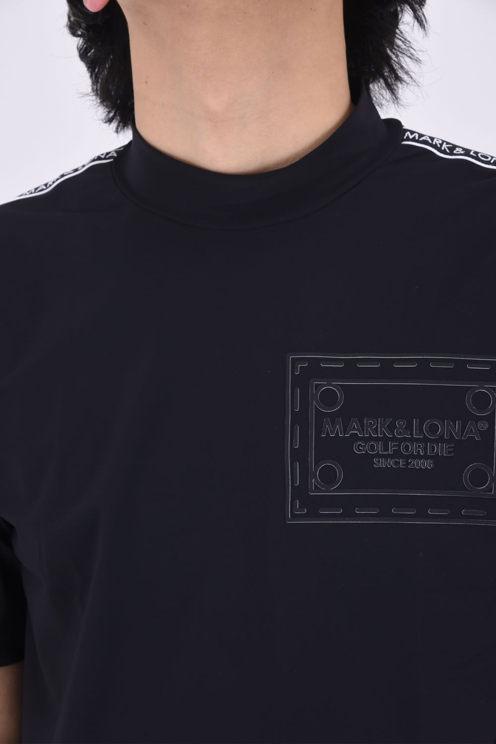 HERALD®️-FIT TEE / グログラン風テープ オーバーサイズ モックネック Tシャツ (ブラック)