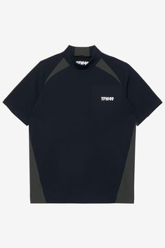【25AW】 SIDE PANEL SHORT SLEEVE MOCKNECK / ダンボールニット バイカラー モックネックTシャツ (ブラック)