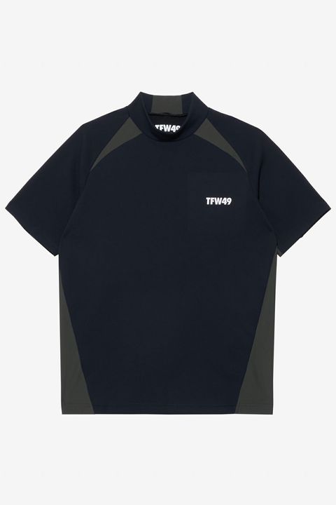 【25AW】 SIDE PANEL SHORT SLEEVE MOCKNECK / ダンボールニット バイカラー モックネックTシャツ (ブラック)