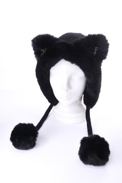 JENNIE FUR KNIT CAP / エコファー梵天 ニット キャップ (ブラック)