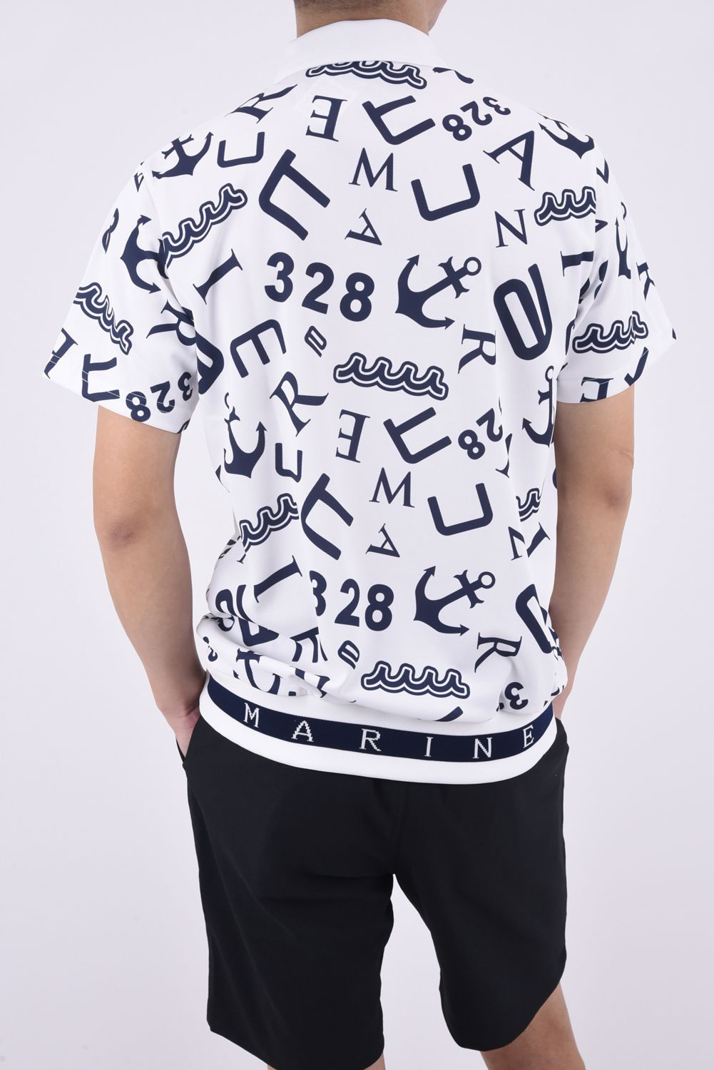 muta - SLEEVE RIB ZIP POLO / 総柄 ハーフジップ ポロシャツ