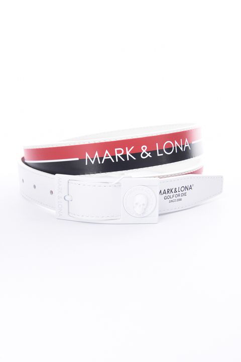 REV MARKER BELT / ブランドロゴ スカルスタッズマーカー付き 本牛革リバーシブルベルト (ホワイト)