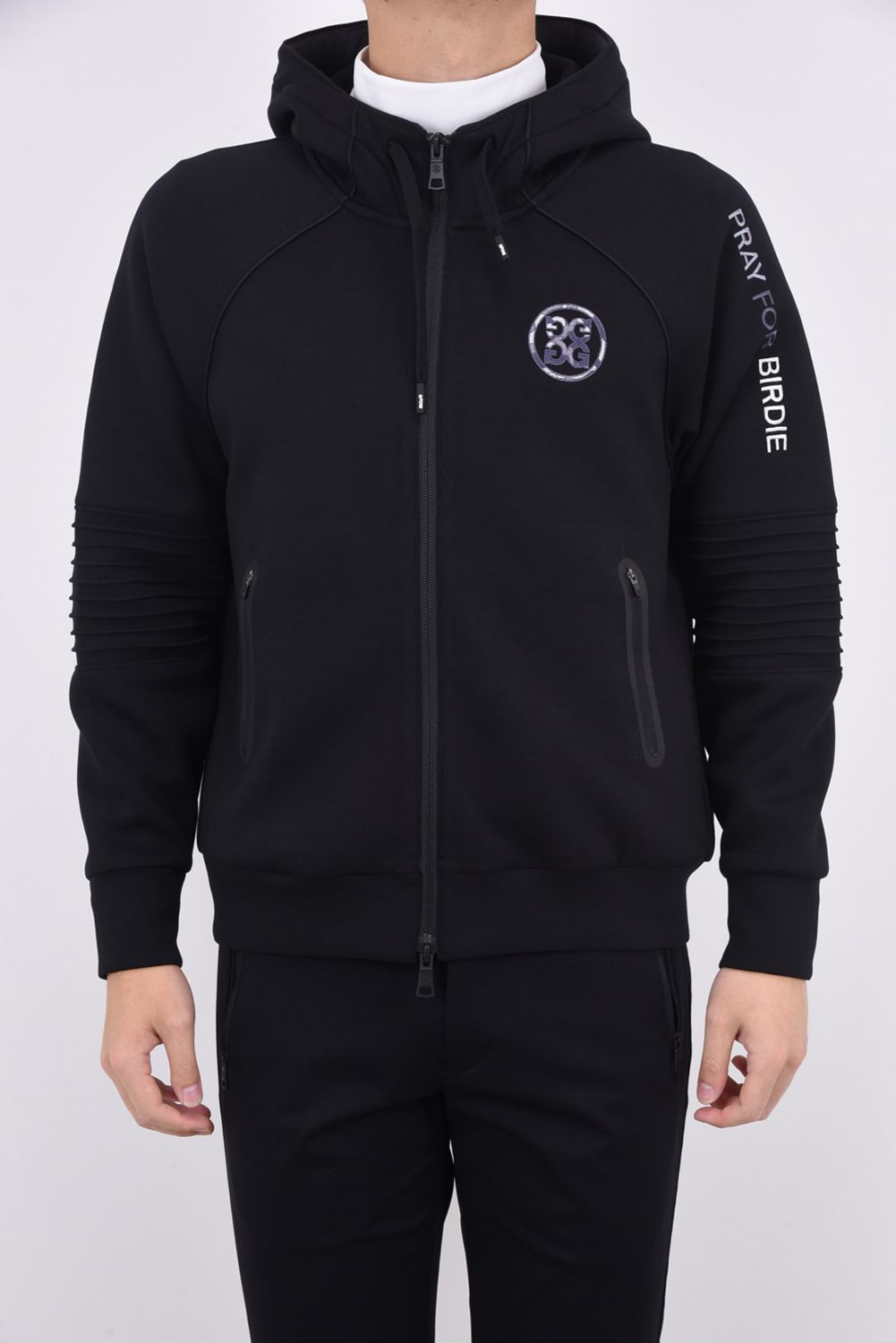 G/FORE - MENS ZIP UP LOGO JERSEY HOODIE / アイコンロゴ ダンボールジャージ ジップアップ フーディ ブラック  | GOSSIP GOLF