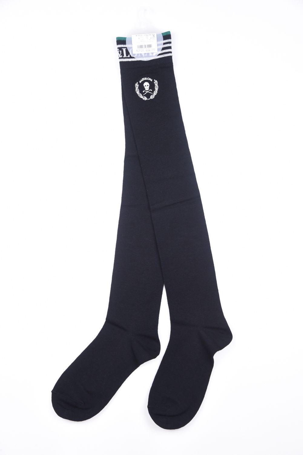 【26SS】【レディース】 LAUREL SKULL OVER-KNEE SOCKS / アイアンスカル刺繍 オーバーニーソックス (ブラック)