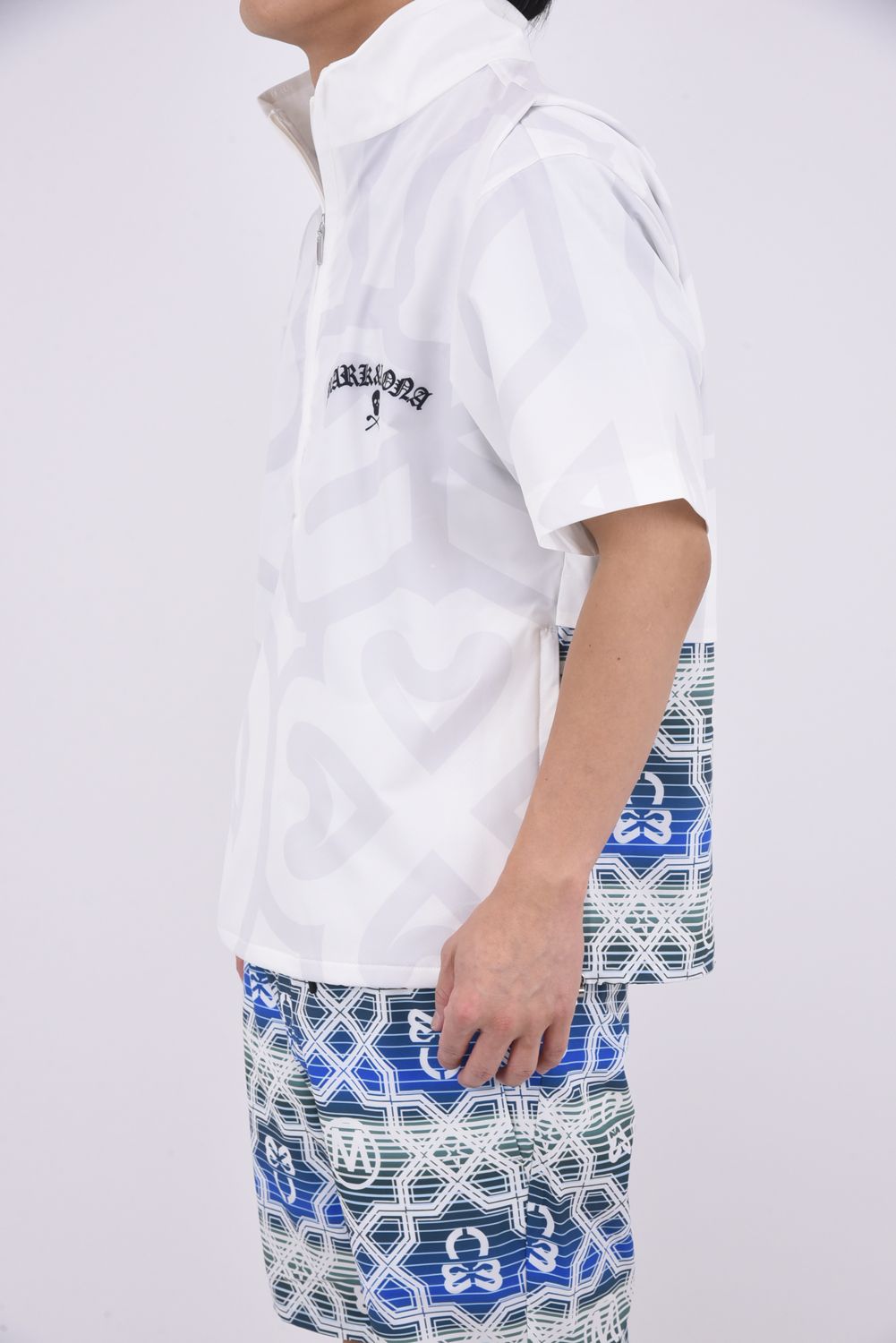 【26SS】 IMPERIAL VENT TECH JACKET / ジオメトリックパターン ショートスリーブ スタンドカラージャケット (ホワイト)