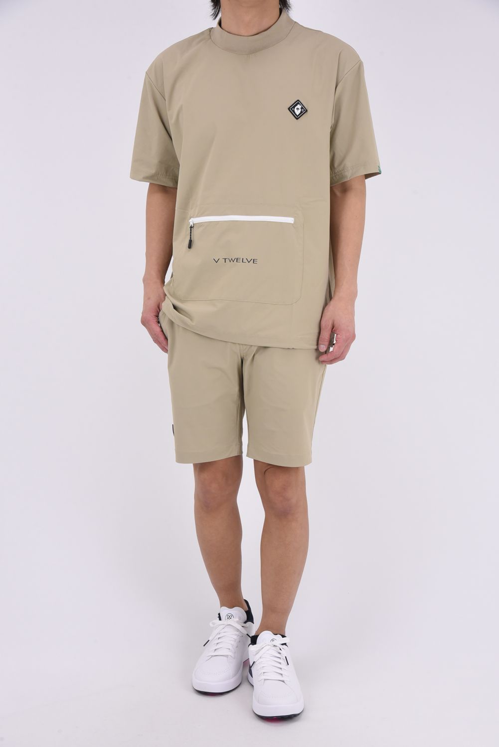 【26SS】 OZ MOCK / ストレッチナイロン カンガルーポケット モックネックTシャツ (ベージュ)