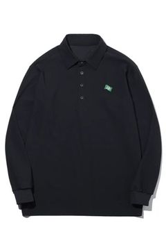 【26AW】 STRETCH KANOKO LONG SLEEVE POLO / ハイゲージカノコ素材 バックプリント 長袖ポロシャツ (ブラック)