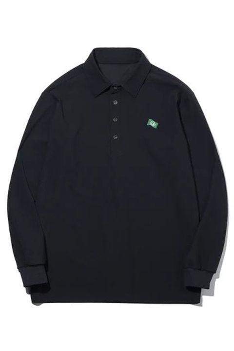 【26AW】 STRETCH KANOKO LONG SLEEVE POLO / ハイゲージカノコ素材 バックプリント 長袖ポロシャツ (ブラック)