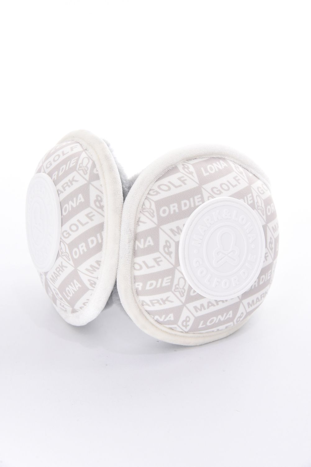 DÉPÊCHE ECO FUR EARMUFFS / エコファー ジオメトリックパターン イヤーマフ (ホワイト)