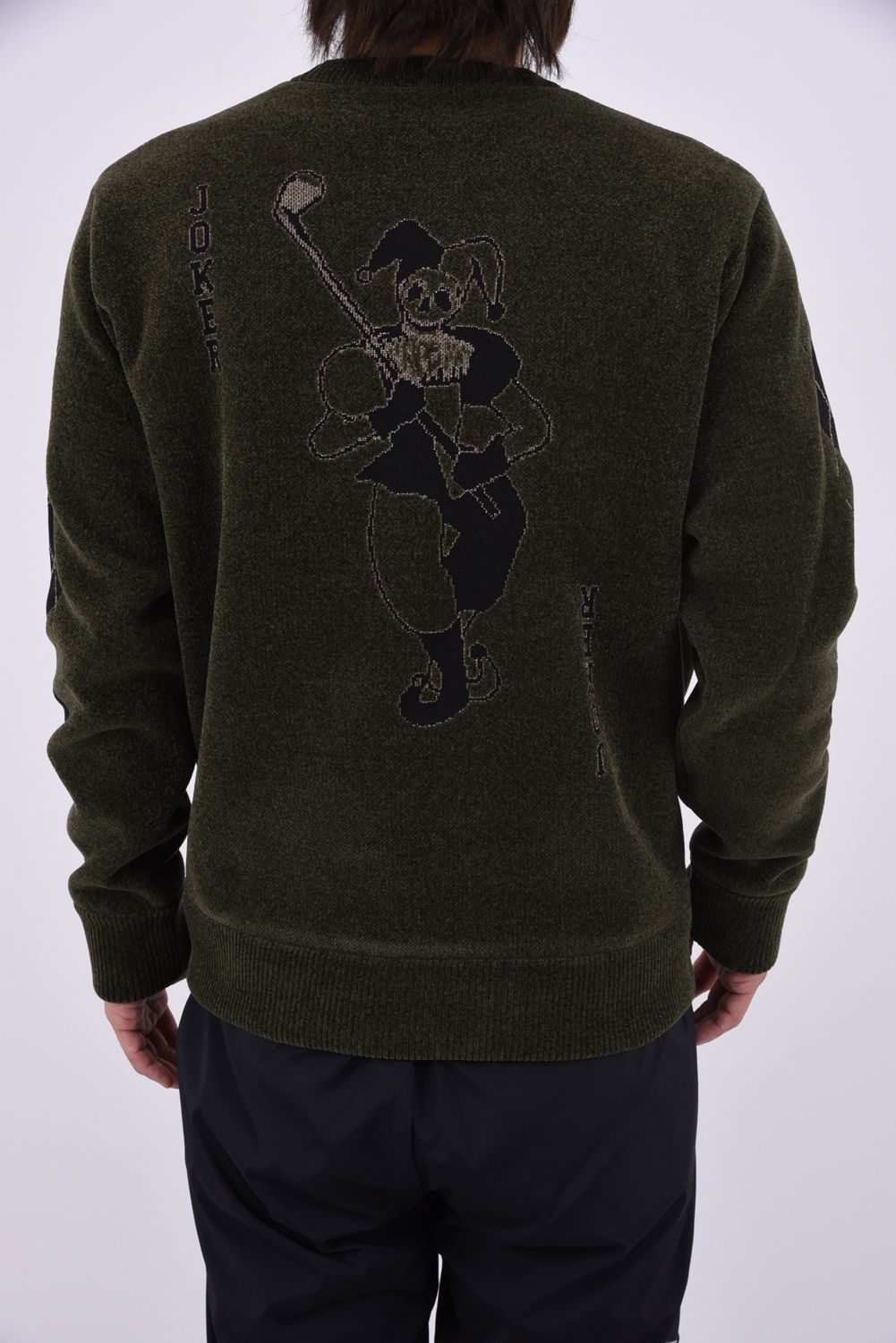 【26AW】 ACE CLUB CHENILLE KNIT / トランプモチーフ モールヤーン クルーネックニット (カーキ)