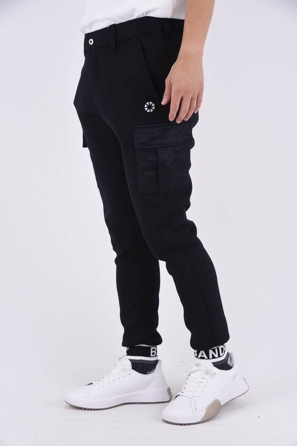NYLON POCKET CARGO PANTS / ダンボール素材 リブ カーゴパンツ (ブラック)