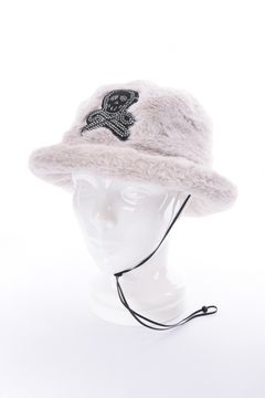 SPECTRA FAUX FUR BUCKET HAT / エコファー ラインストーン スカルワッペン バケットハット (ホワイト)