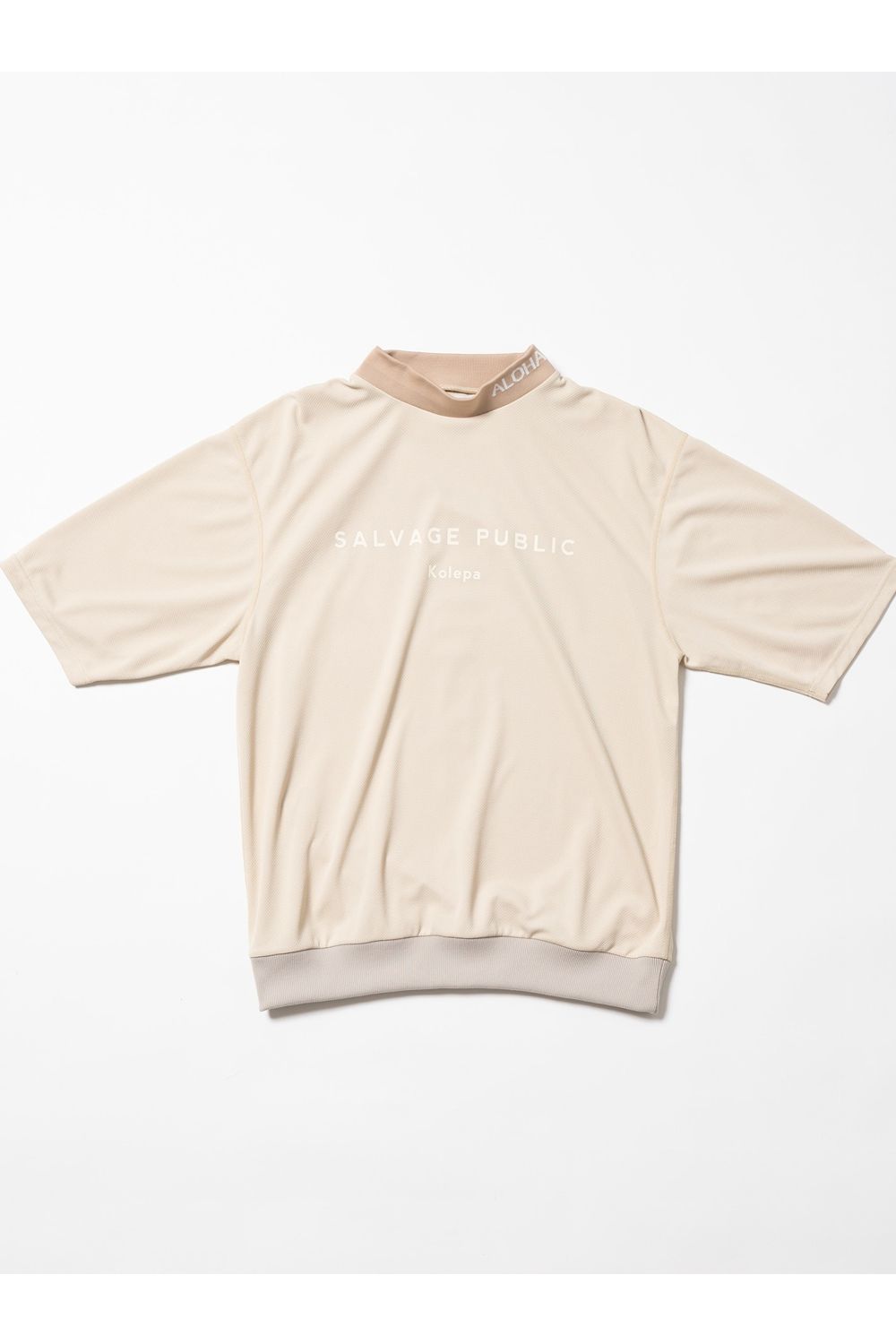 【2026SS】 JQ Ribbed Mockneck S/S(EXELLENCE) / ブランドロゴ 裾リブ ハーフスリーブ モックネックTシャツ (ベージュ) (4月入荷予定)