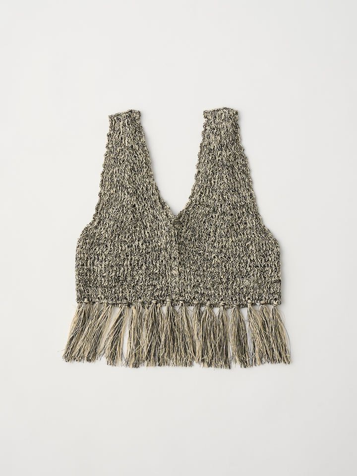 double honeycomb mesh fringed top / メッシュニットフリンジビスチェ / ブラック