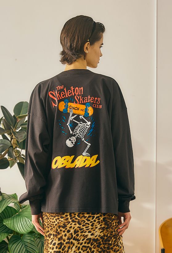 SKELETON LONG TEE / バックプリントロンT / ブラック