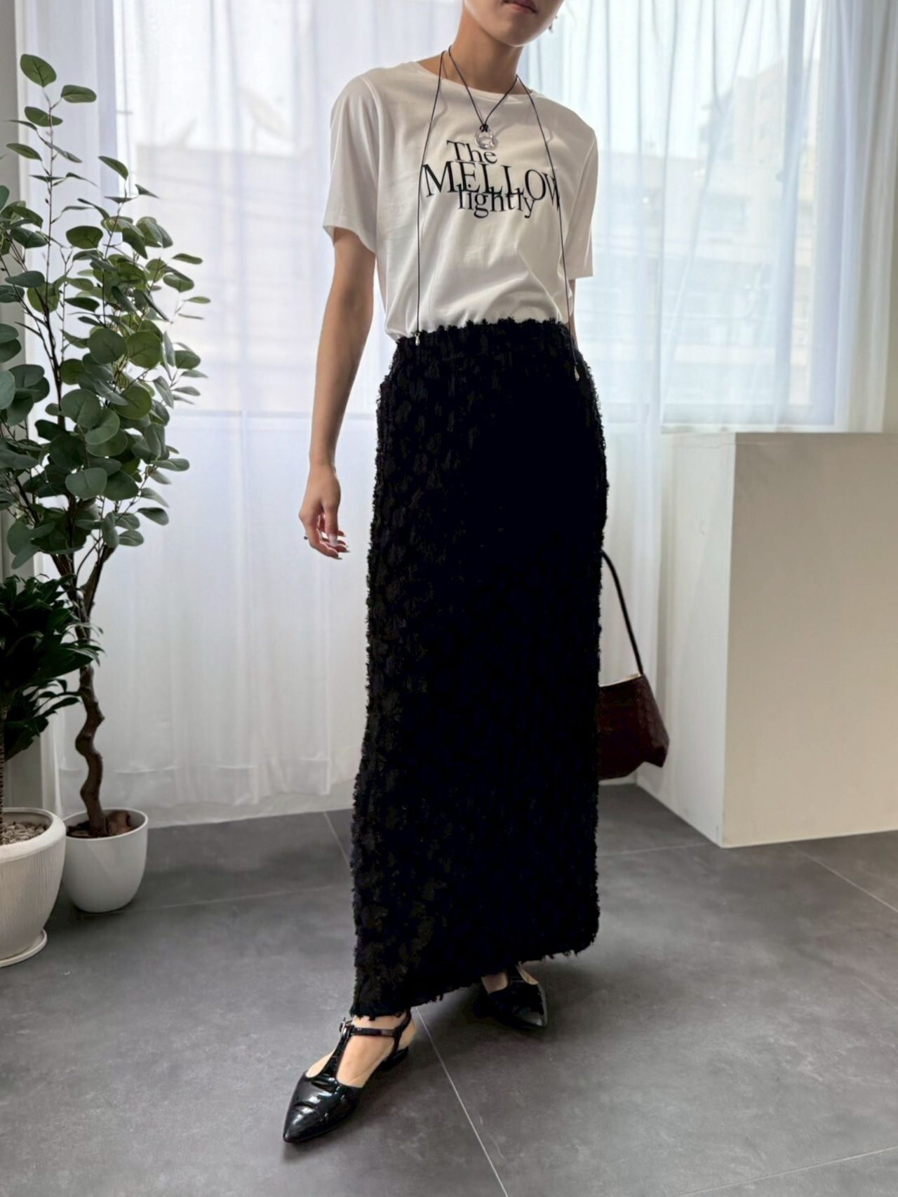 fringe jacquard tight skirt / フリンジジャガードタイトスカート / ブラック