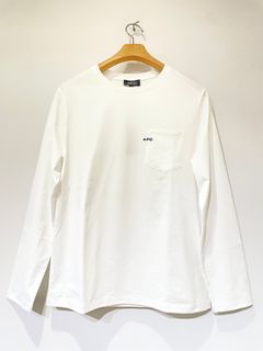 刺繍入りポケット付長袖Tシャツ / ポケットロンT / ホワイト