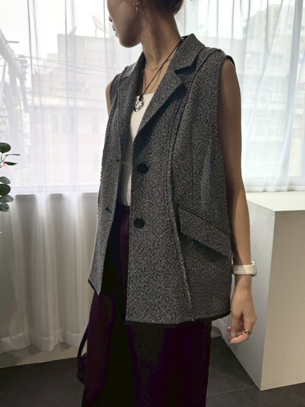 tweed like mesh gilet / ツイードライクメッシュジレ / グレー