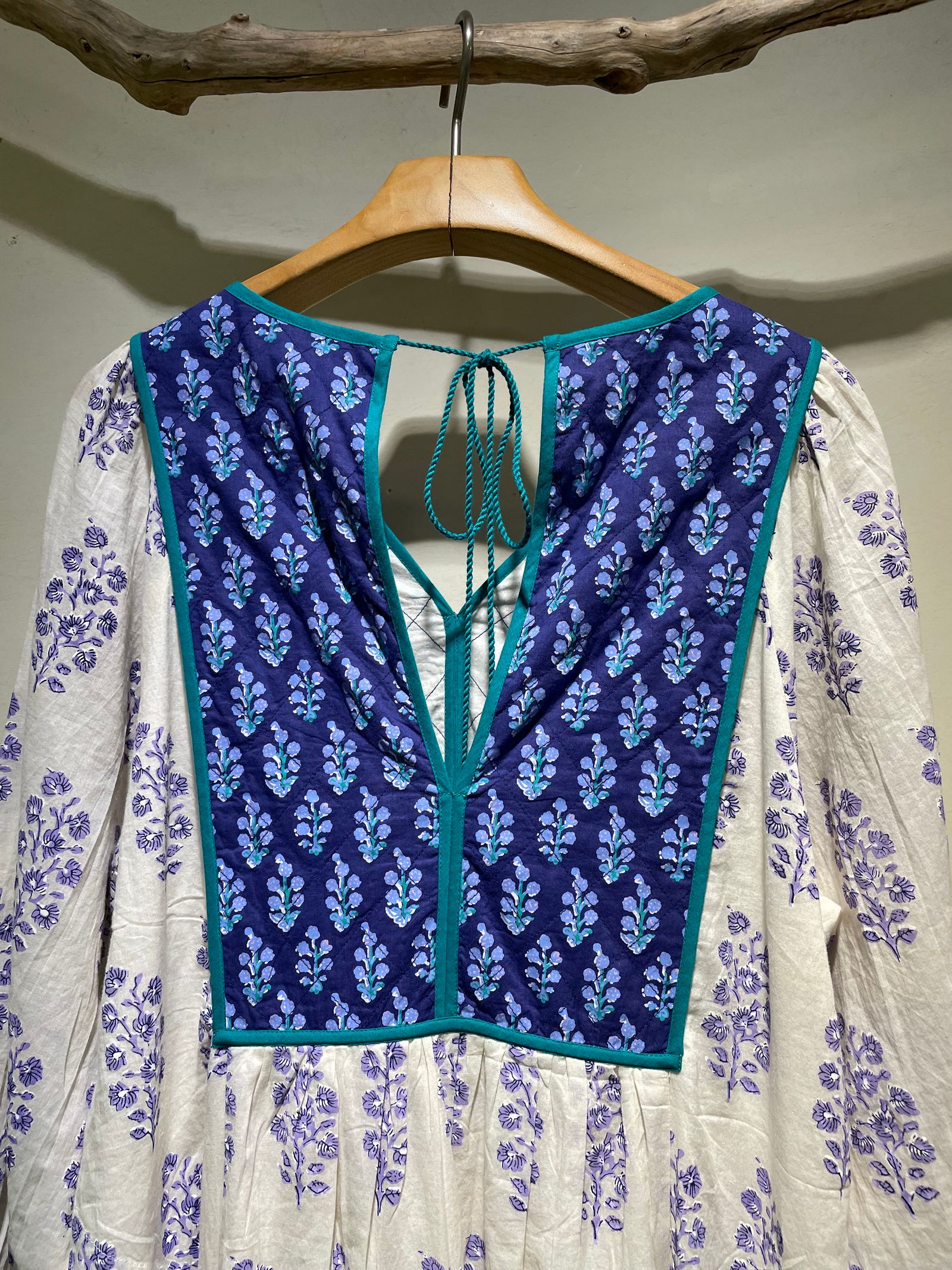 Cotton Voile Ethnic Combination Print Gather Dress / エスニックワンピース / ホワイト