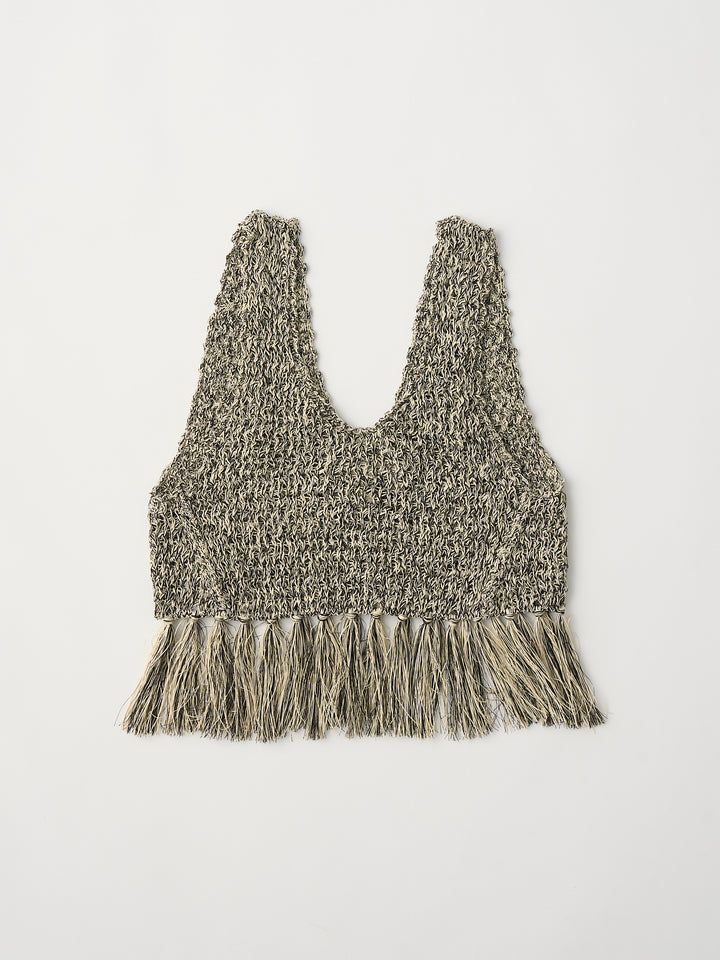 double honeycomb mesh fringed top / メッシュニットフリンジビスチェ / ブラック