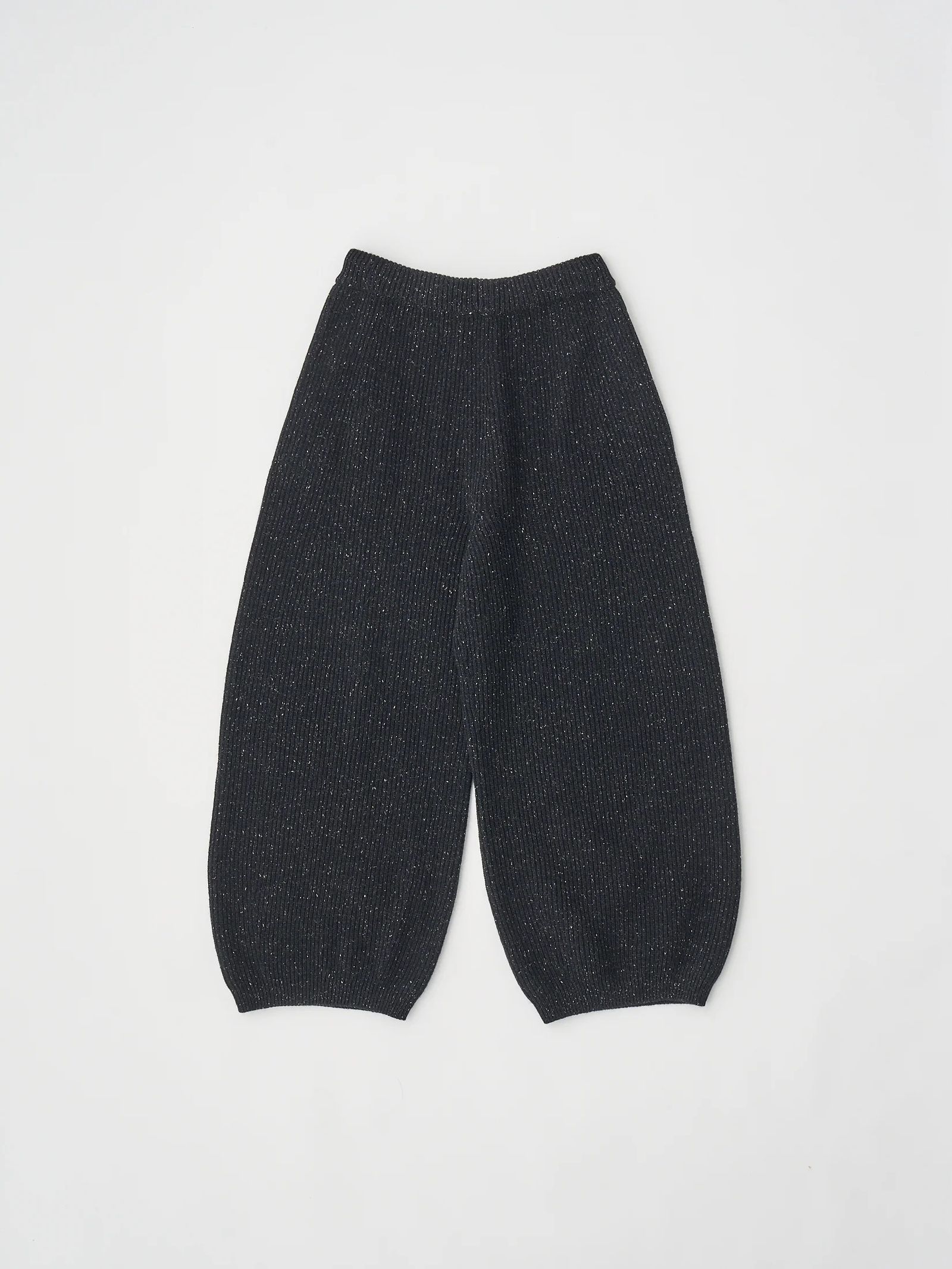 WOOLEN COTTON & SILK NEP WOOL TWEED-KNIT PANTS / ブラック