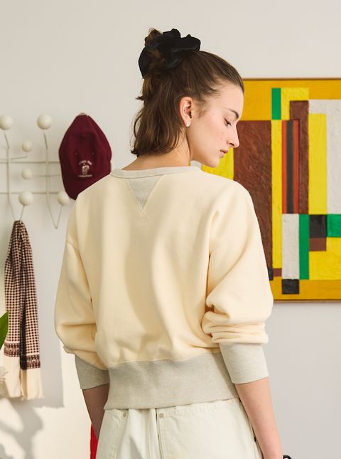 W GAZETTE SWEAT / 配色リブスウェット / アイボリー