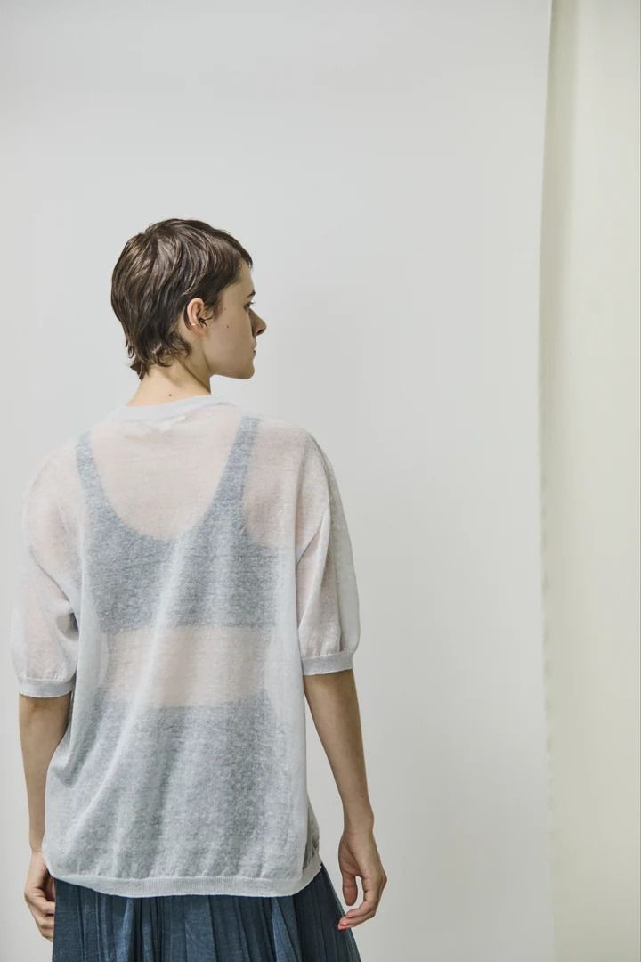 high-count linen oversized knit-Tee / シアーニット / グレー